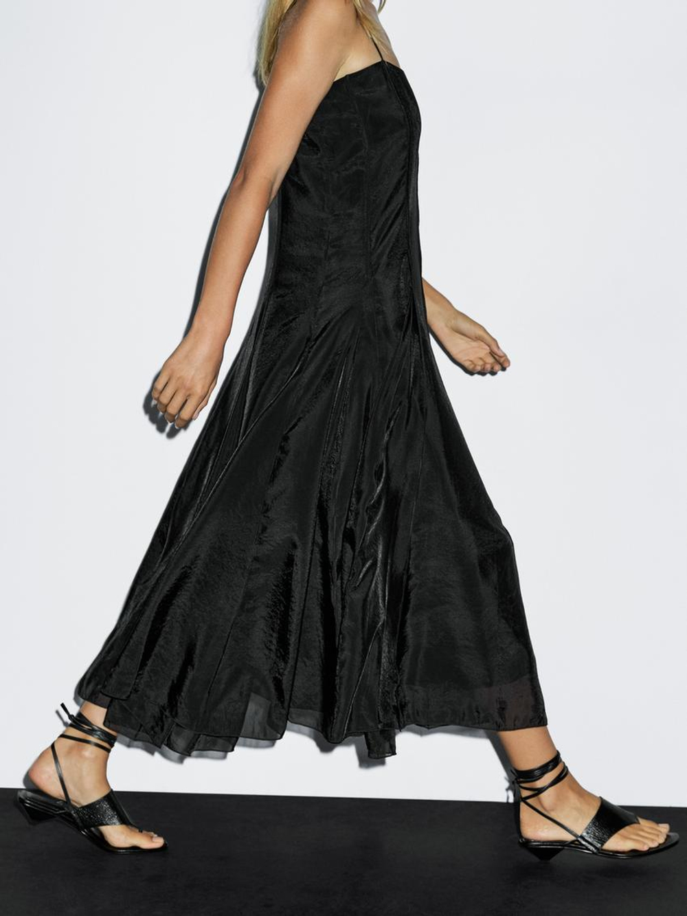 Massimo Dutti Платье миди из струящейся ткани с клиньями годе на юбке, черный