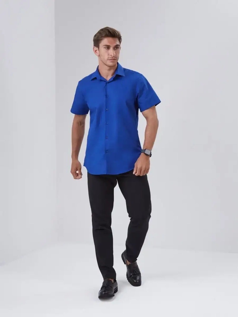 Рубашка приталенная SLIM FIT с коротким рукавом, синяя