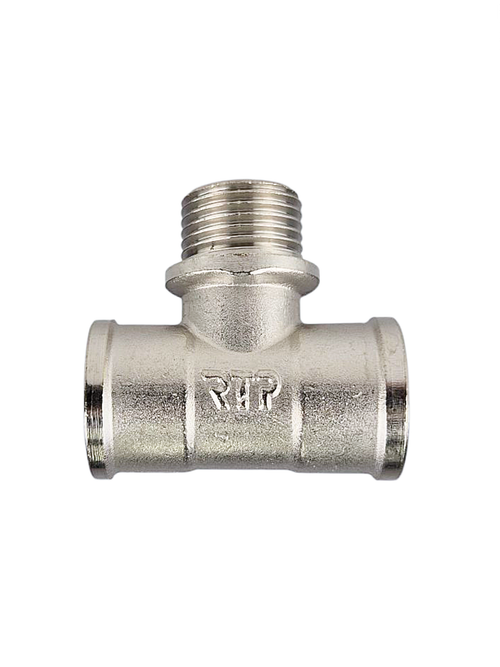 Тройник, латунь, внутренняя/наружная/внутренняя резьба 1/2", никель, RTP