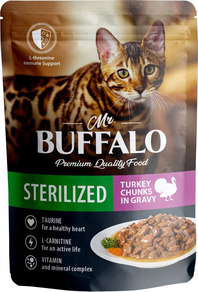Mr.Buffalo 85г пауч Sterilised Влажный корм для взрослых стерилизованных кошек Индейка (соус)