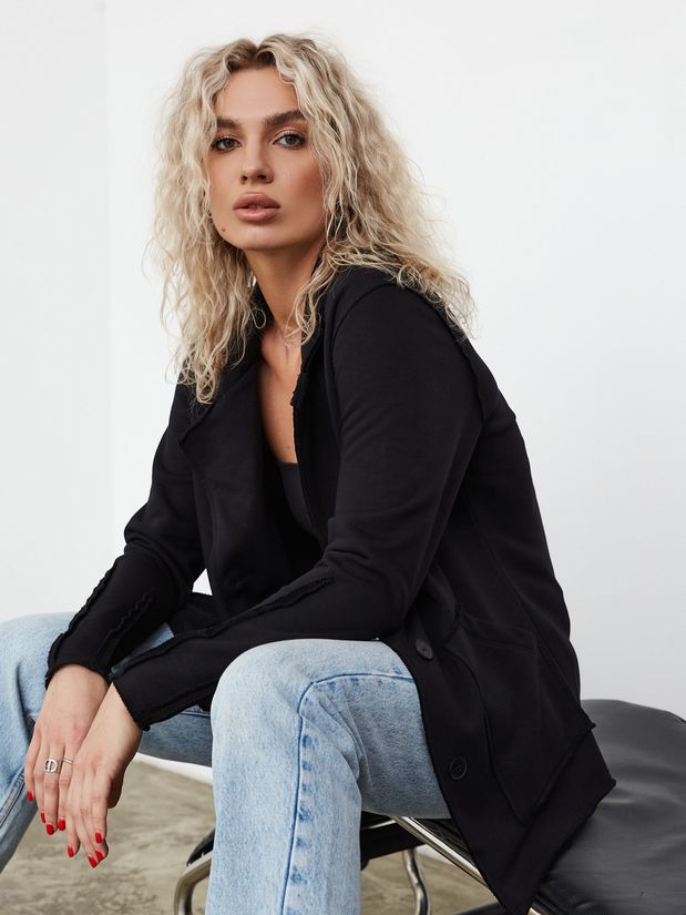 Жакет строчки трикотажный, черный