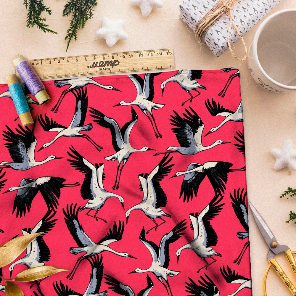 Ткань премиум таффета стая журавлей