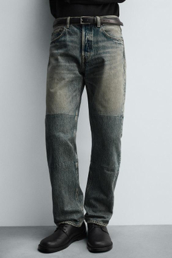 ZARA ДЖИНСЫ STRAIGHT FIT СО ШВАМИ, СИНИЙ