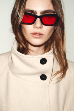 ZARA ДЛИННОЕ ПАЛЬТО ИЗ ШЕРСТИ С ВОРОТНИКОМ СТОЙКОЙ, БЕЖЕВЫЙ