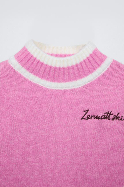 ZARA ВЯЗАНЫЙ ДЖЕМПЕР С ВЫШИВКОЙ, ПАСТЕЛЬНО-РОЗОВЫЙ