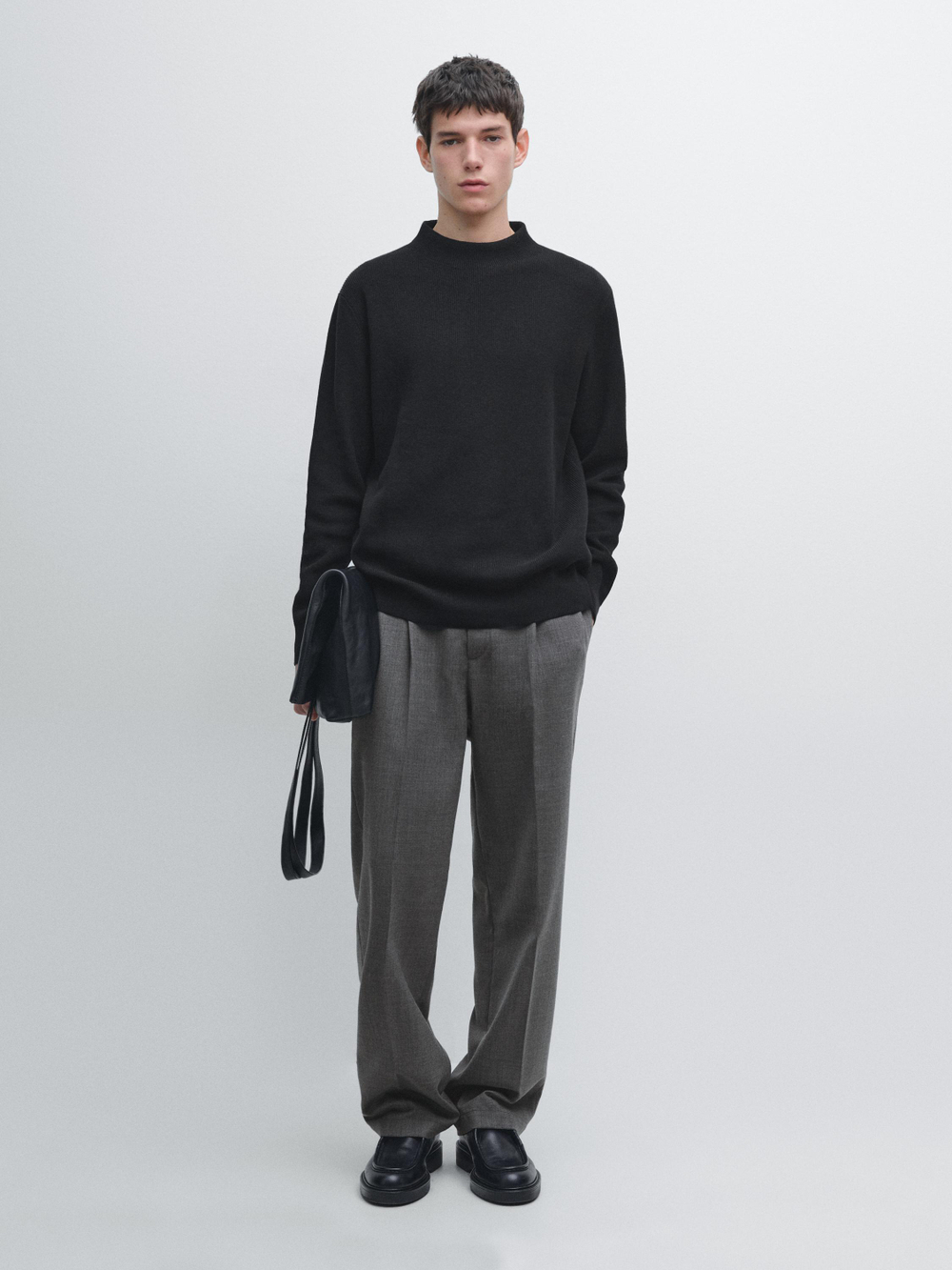 Massimo Dutti Свитер из смесового хлопка с высоким воротником, черный