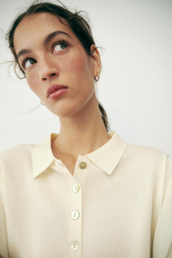 ZARA ТРИКОТАЖНОЕ ПОЛО С РУКАВАМИ ТРИ ЧЕТВЕРТИ, ЭКРЮ