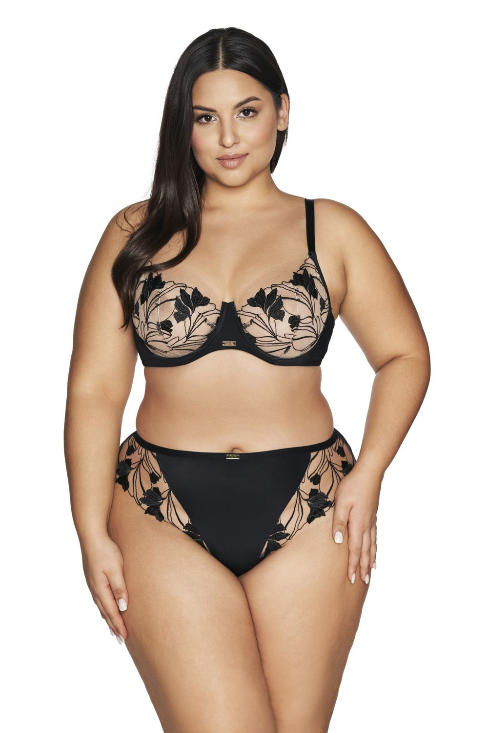 Трусики-бразилиана Sublime с цветочной вышивкой (Размер: M) (Цвет: черный)