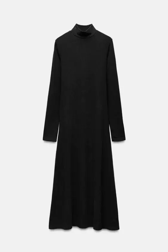 ZARA ПЛАТЬЕ МИДИ ИЗ МЯГКОЙ ТКАНИ, ЧЕРНЫЙ