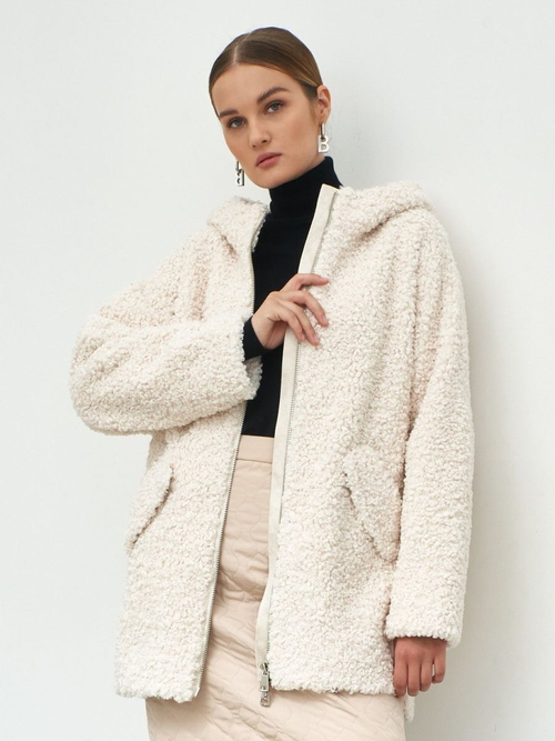 Шуба чебурашка с капюшоном, белая, Северина