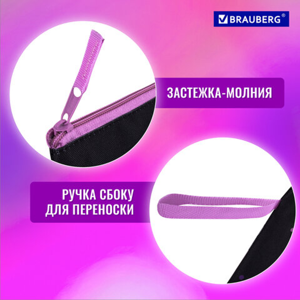 Папка для тетрадей BRAUBERG А4, 1 отделение, полиэстер, на молнии, с ручкой,Цветочная бабочка,271475