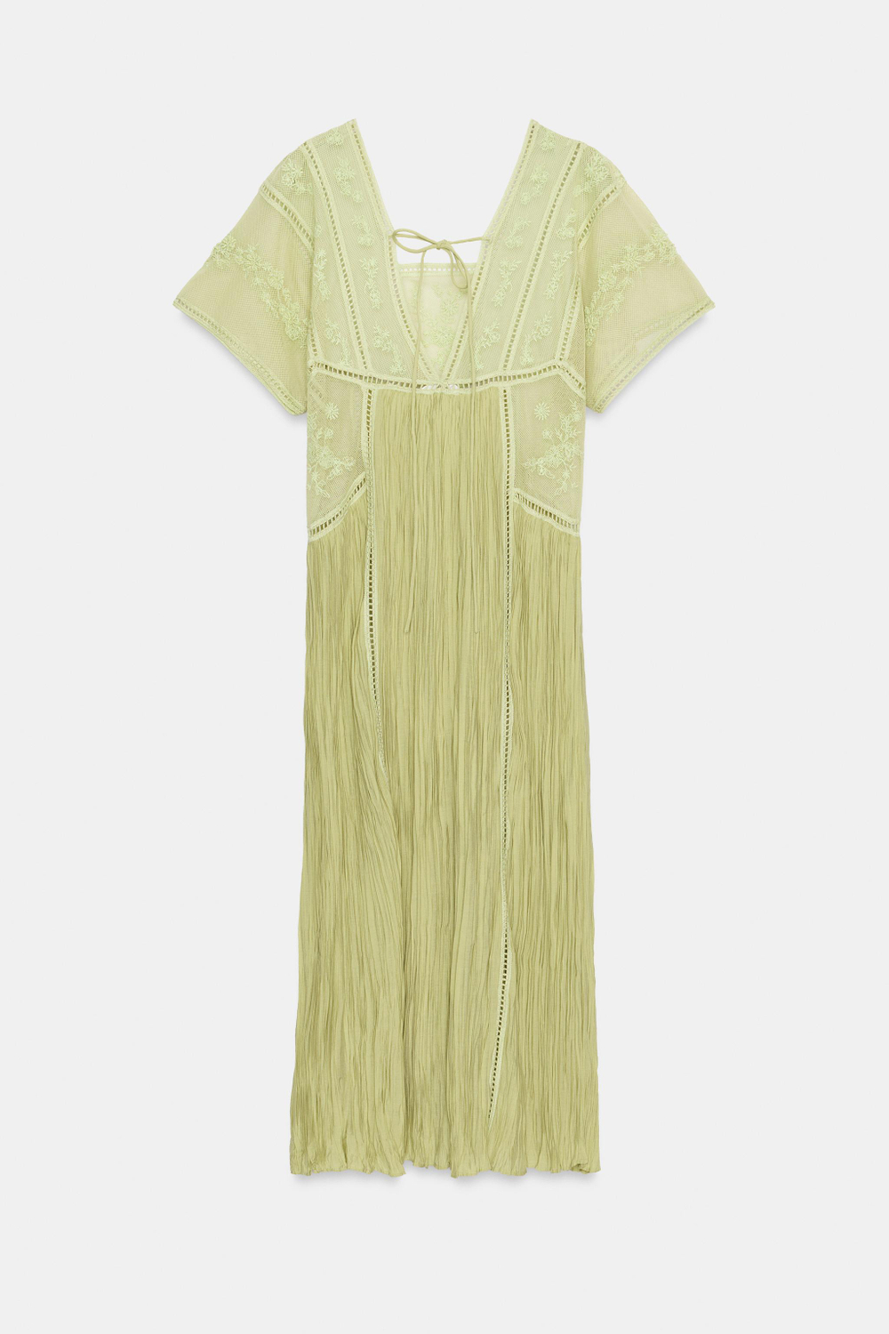 ZARA ПЛАТЬЕ ПЛИССЕ С ВЫШИВКОЙ — ZW COLLECTION, ФИСТАШКОВЫЙ