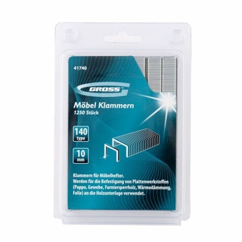 Скобы, 10 мм, для мебельного степлера, усиленные, тип 140, 1250 шт.// Gross 41740