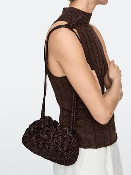 Massimo Dutti Сумка-клатч из кожи наппа в технике макраме, бургунди