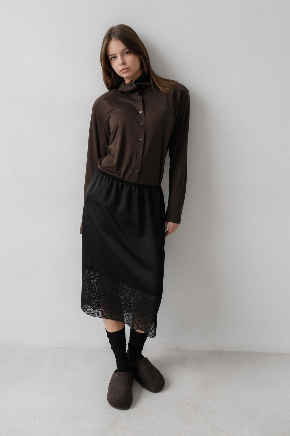 Юбка с широким кружевом (черный)