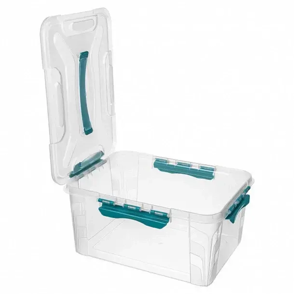 Контейнер для хранения с крышкой, ручкой и ручками-защелками «GRAND BOX», голубой, 39*29*18см, 15,3л