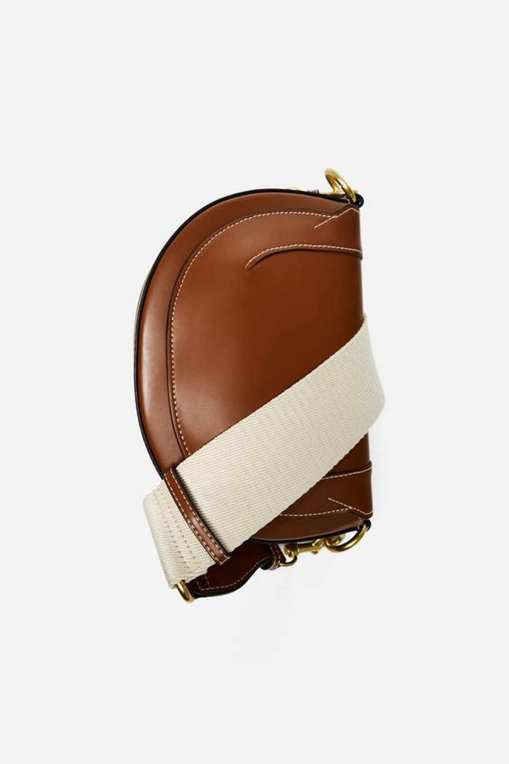 ZARA СУМКА С ПЛЕЧЕВЫМ РЕМНЕМ И КОНТРАСТНОЙ СТРОЧКОЙ, ТЕМНЫЙ РЫЖЕВАТО-КОРИЧНЕВЫЙ