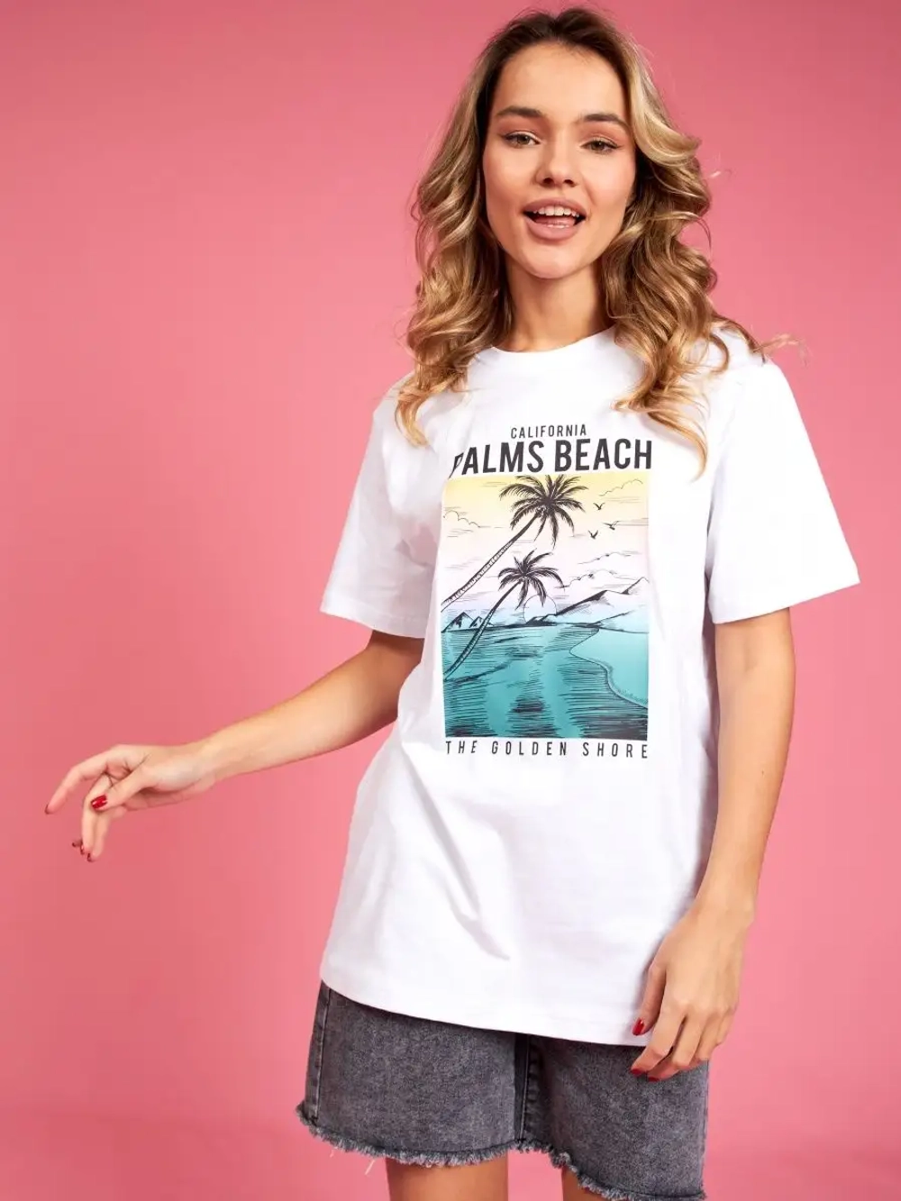 Футболка белая базовая с принтом лето 2023 большие размеры