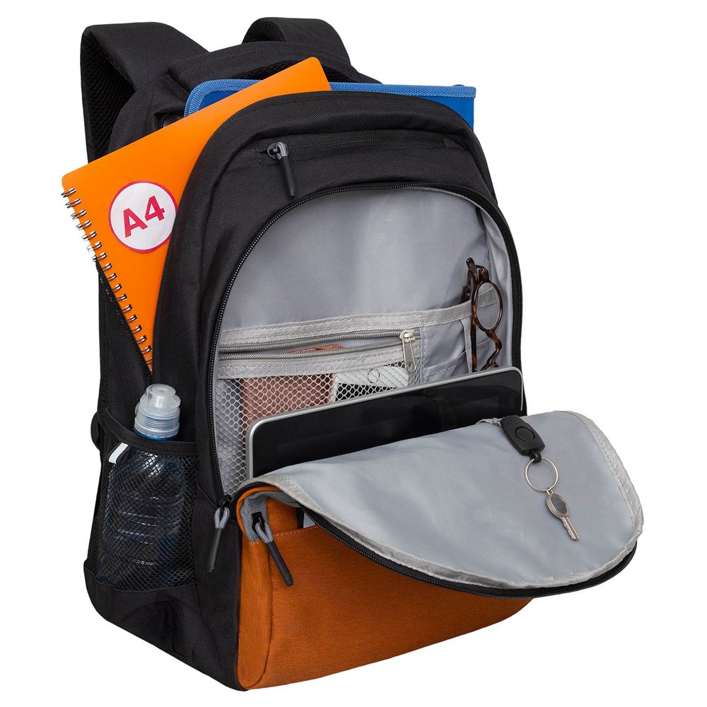 Рюкзак Grizzly, 32*45*23см, 2 отделения, 4 кармана, анатомическая спинка, черный-коричневый