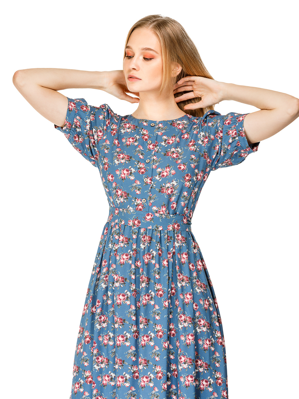 Платье "Волга" с цветочным принтом в ретро стиле синее