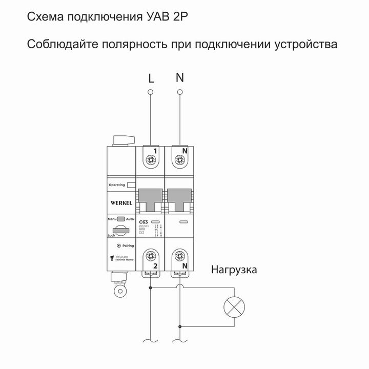 Автоматический выключатель Werkel 2P 63A C 6kA W1002P6301 4690389194603