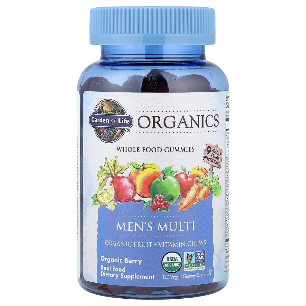 Garden of Life, Organics, мультивитаминные жевательные таблетки для мужчин, со вкусом органических ягод, 120 веганских жевательных таблеток