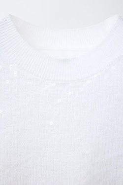 ZARA ТРИКОТАЖНЫЙ ТОП С ПАЙЕТКАМИ, ЭКРЮ