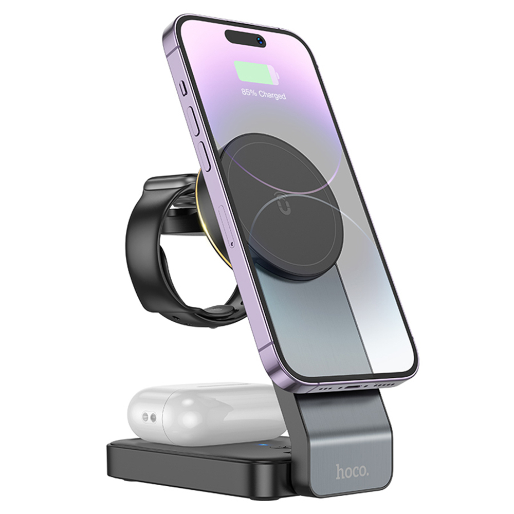 Беспроводная зарядка Hoco CQ3, Док станция 3в1 Magsafe