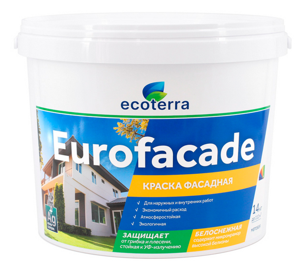 Краска фасадная 14 кг Eurofacade  Белоснежная Ecoterra