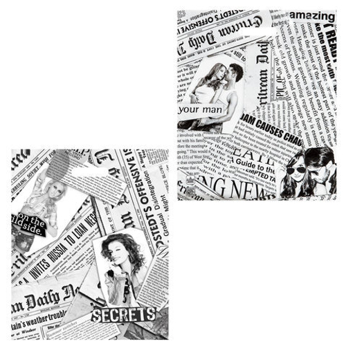 Пакет с вырубной ручкой ПВД, 45х38см, "Газетный микс", 60мкм, шк46744