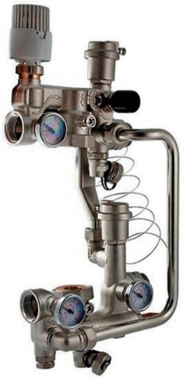 Насосно-смесительный узел Rommer RDG-0120-008000 с термоголовкой, перепускным клапаном и байпасом