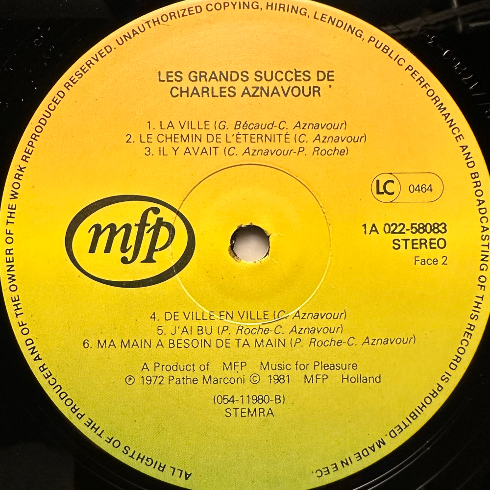 Charles Aznavour - Les Grands Succes De Charles Aznavour (Голландия 1981г.)