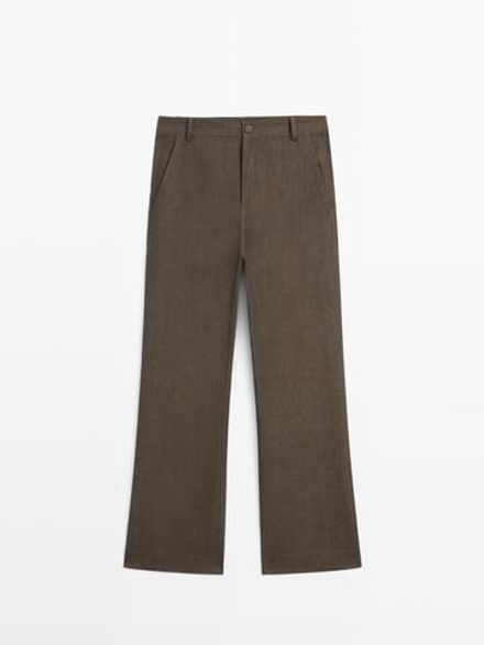 Massimo Dutti Укороченные брюки клеш из льна, пестро-зеленый