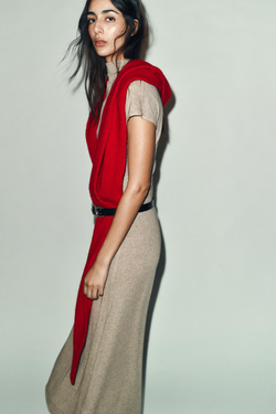 ZARA МАКСИ-ПЛАТЬЕ С ВОРОТНИКОМ-СТОЙКОЙ, ЭКРЮ