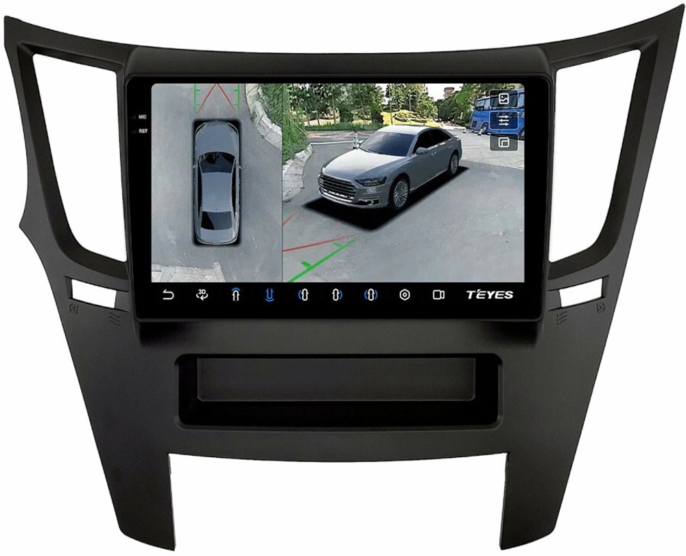 Магнитола для Subaru Legacy 5, Outback 4 2009-2014 (левый руль, рамка черная) - Teyes CC3-2K-360 монитор 9.5" 2K QLED на Android 10, 6+128Гб, CarPlay, 4G SIM-слот, 4 камеры в комплекте