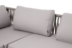 "Касабланка" диван модульный плетеный из роупа, каркас алюминий, роуп серо-коричневый 23мм, ткань бежевая 052