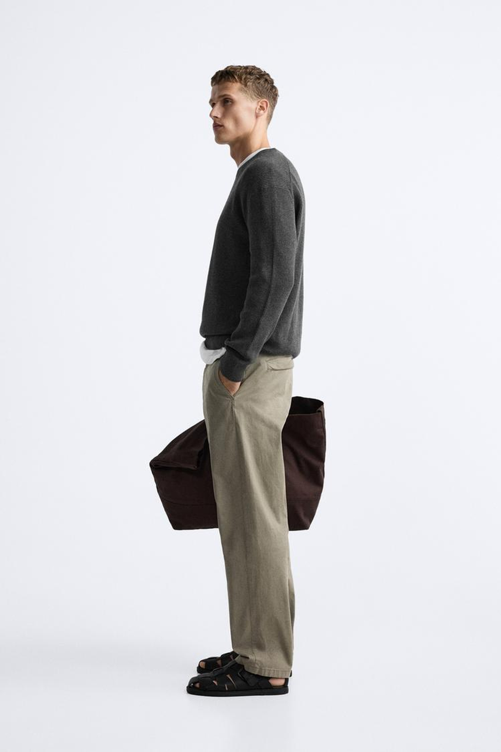 ZARA СВИТЕР ЖЕМЧУЖНОЙ ВЯЗКИ, АНТРАЦИТОВО-СЕРЫЙ