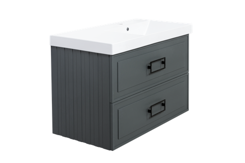 Тумба с раковиной La Fenice Cubo Grigio Twin 90 см FNC-01-CUB-G-90-2 правая, серо-зеленая матовая