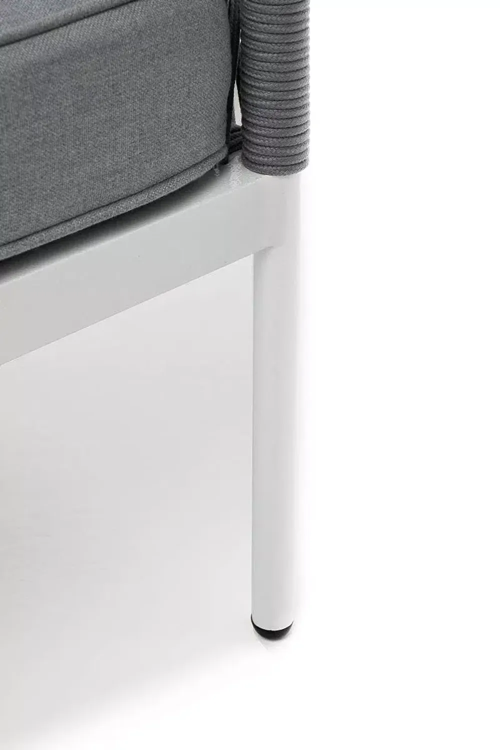 "Канны" левый модуль плетеный из роупа, каркас алюминий белый шагрень, роуп светло-серый круглый, ткань светло-серая