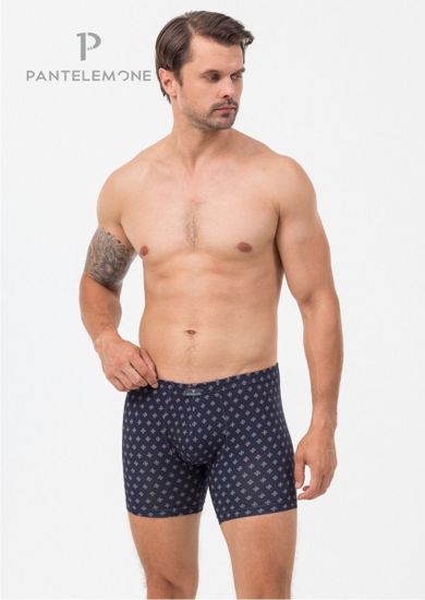 Трусы мужские боксеры удлинённые Pantelemone PMHL-1515, геометрия темно-синяя/бежевая