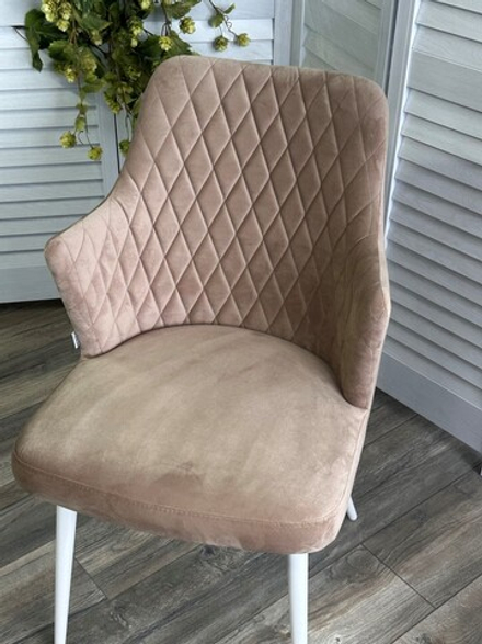 Стул М-City DISAUR Герман (Herman) поворотный на 360 градусов, Бежевый 5, Велюр, Белый каркас