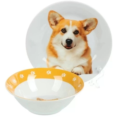 Набор посуды керамика, 3 шт, Корги, тарелка 17.5 см, салатник 15 см, кружка 230 мл, Daniks, C1008