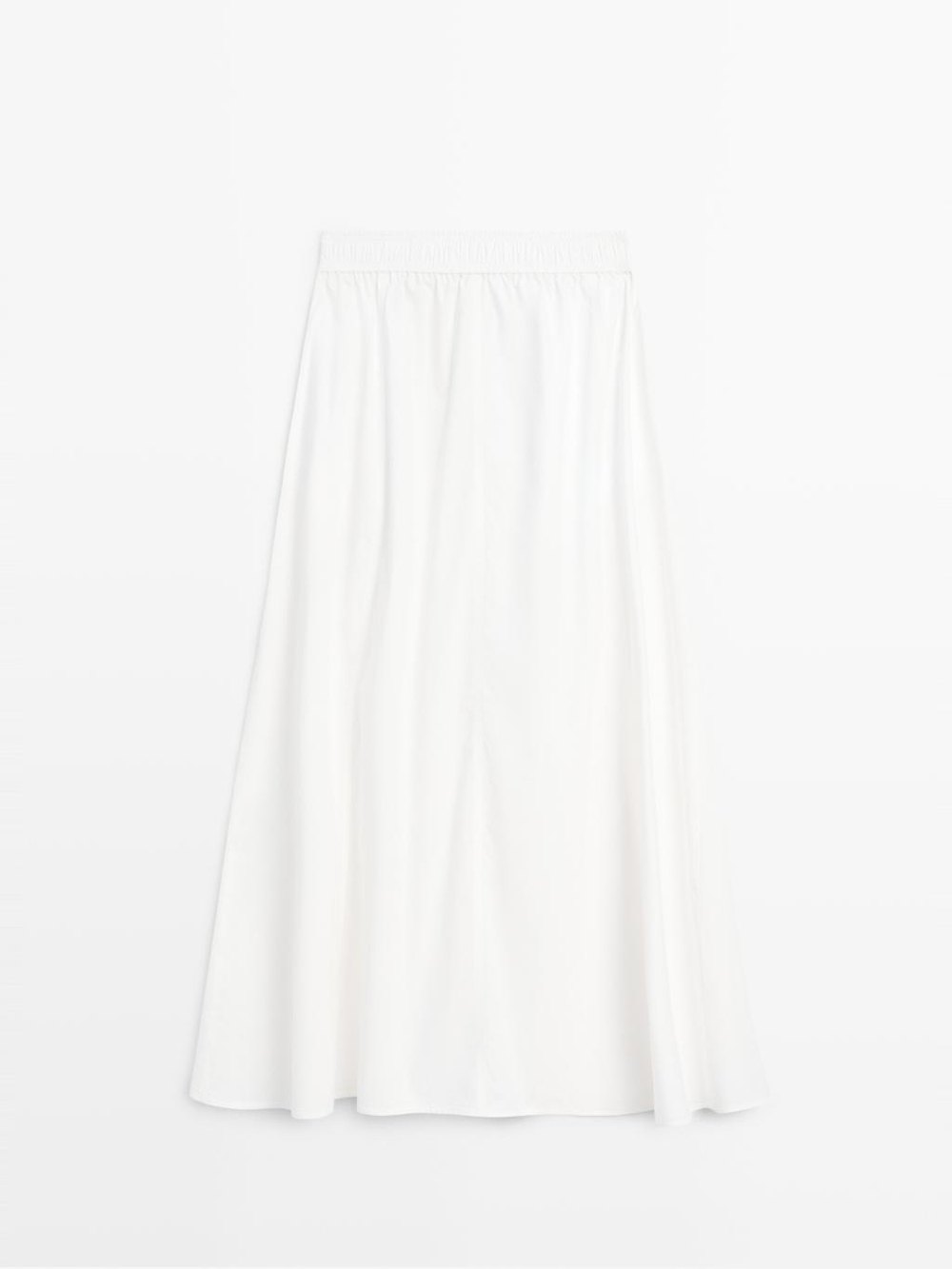 Massimo Dutti Длинная юбка из поплина со сборками, белый