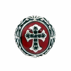 Перстень Крест в красной эмали