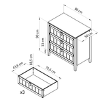 Комод 86x50x90, Карлос, с 3 ящиками для одежды, массив сосны, белый, Dipriz