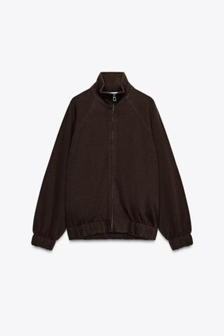 ZARA МЯГКАЯ ТОЛСТОВКА НА МОЛНИИ, ШОКОЛАДНЫЙ