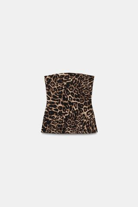 ZARA ЭЛАСТИЧНЫЙ ТОП БЕЗ БРЕТЕЛЕЙ С РАЗРЕЗАМИ, ЛЕОПАРДОВЫЙ