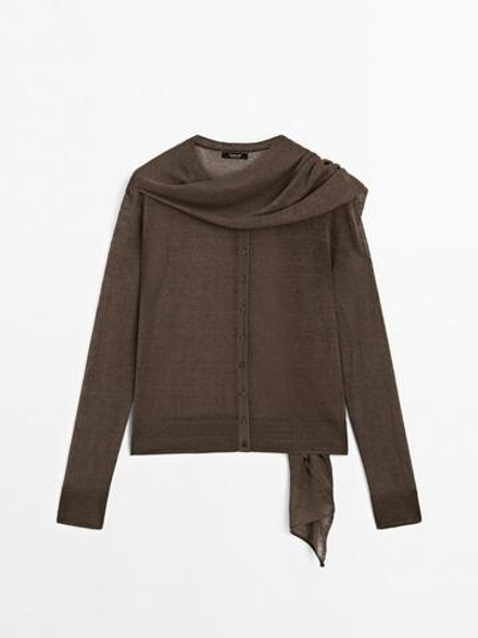 Massimo Dutti Кардиган из смесового льна с платком, коричневый