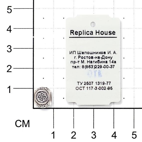 Фотография шарма Валькирия из серебра 925 пробы на размерной сетке.