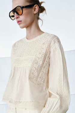 ZARA РУБАШКА С ВЫШИВКОЙ ZW COLLECTION, ЦВЕТ СЛОНОВОЙ КОСТИ